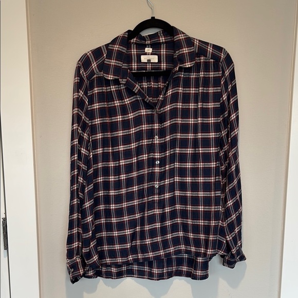 LOFT Navy and Red Plaid Women's Top - Large - Picture 1 of 4